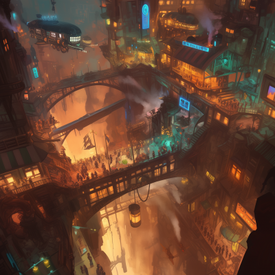 Steampunk City at Night