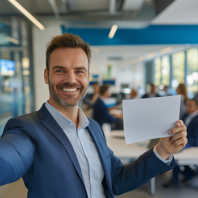 Happy Businessman Taking Selfie