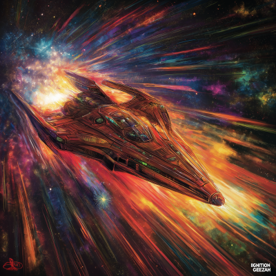 Space Ship in a Vivid Album Cover Artwork