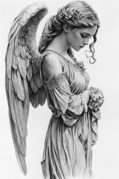 Pencil Drawing of a Beautiful Angel