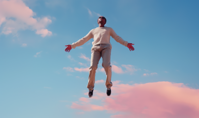 Floating Man in Pink Sky