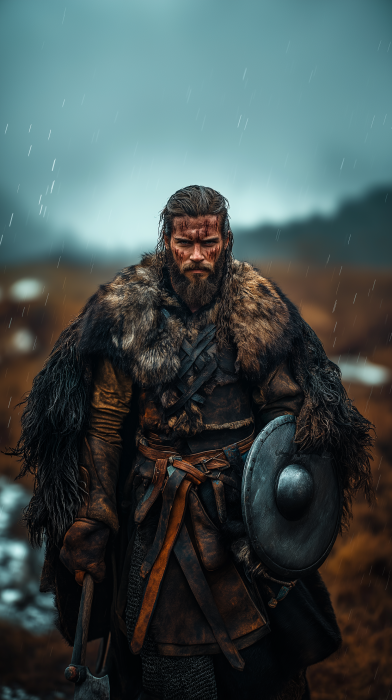 Nordic Warrior Under Stormy Sky