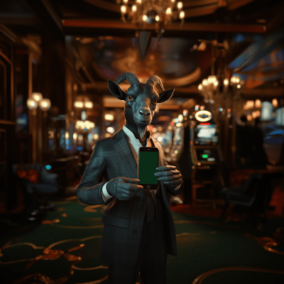 Goat in a Suit with an iPhone