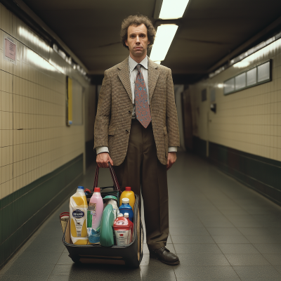 1980s Man with Cleaning Products