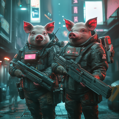 Cyberpunk Pigs in High Tech Gear