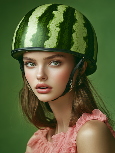 Fashionable Model with Watermelon Helmet