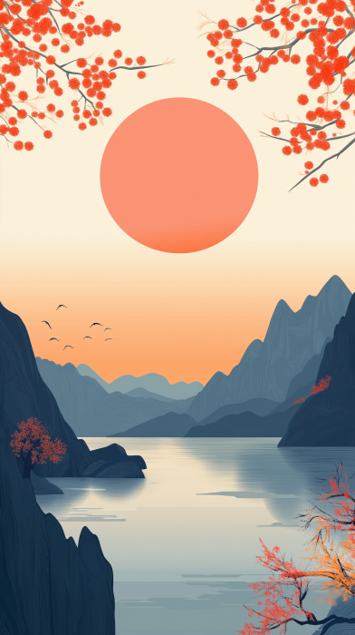 Moon and Mountains Illustration