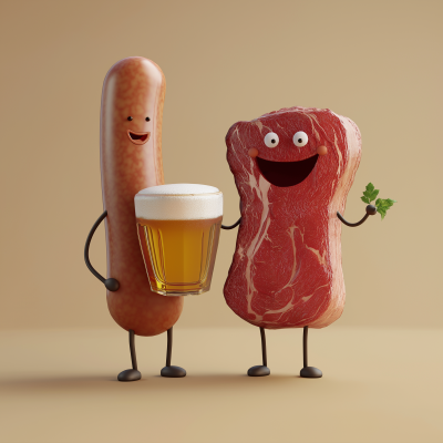 Cartoon Sausage and Steak