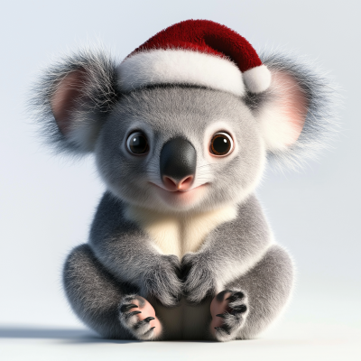 Cute Koala in Christmas Hat