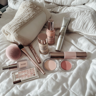 Makeup Products on Bed