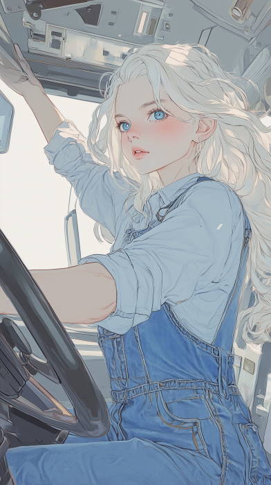 Blonde Girl Operating Semi Truck