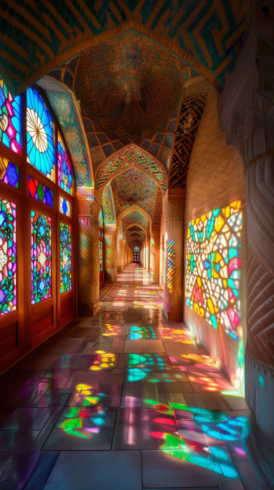 Colorful Hallway in Iranian Mosque