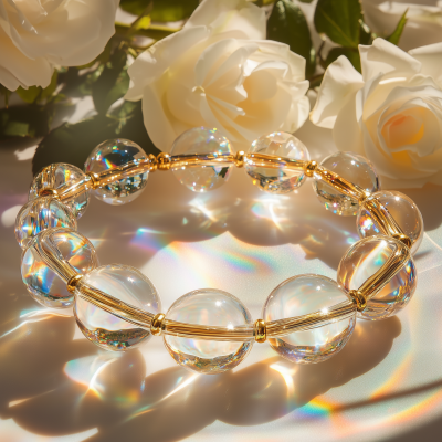 Glass Bead Bracelet with White Roses