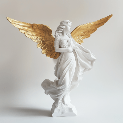 White Angel Statue with Gold Wings