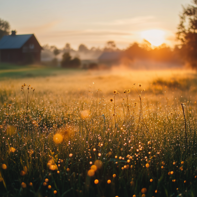 Cottage Meadow in Morning Fog