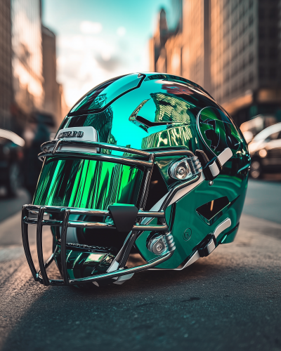 Colorful Metallic Helmet in Urban Setting