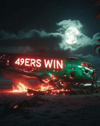 49ERS WIN Over a Burning Jet