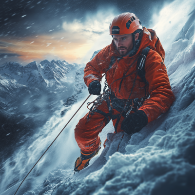 Rescue Worker Climbing in Snow