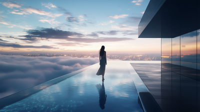 Lady Walking in Infinity Pool