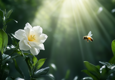 Gardenia Flower with Bee