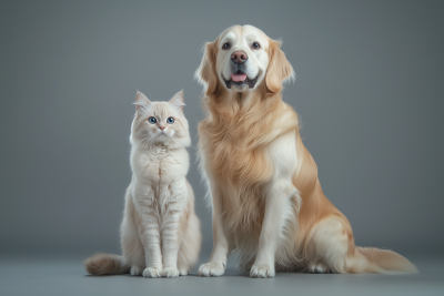 Golden Dog and White Cat Together