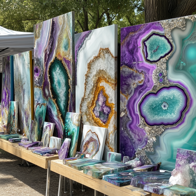 Colorful Resin Geode Paintings at Art Fair