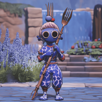 Masked Character with Fork Staff