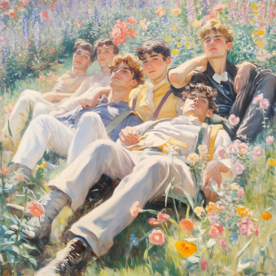 Young Men in a Flower Field