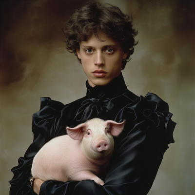 Fashionable Young Man with Pig