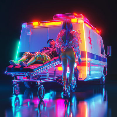 Neon-lit 3D Ambulance Rescue Scene