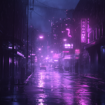 Rainy Night with Neon Glow