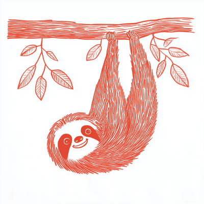 Cartoon Sloth Hanging from Tree