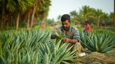 Bangladeshi Farmer Harvesting Aloe Vera