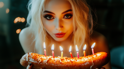 Blonde Beauty with Birthday Sausage