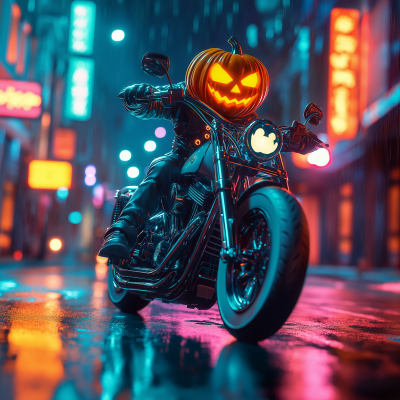 Neon Pumpkinhead Biker