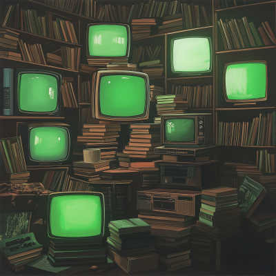 Analog Television and Stacks of Books