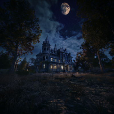 Haunted Victorian Mansion at Night