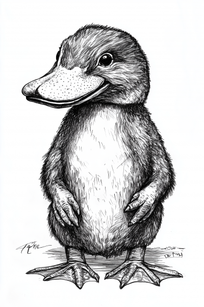 Ink Drawing of Baby Platypus