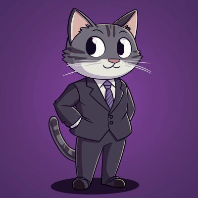 Grey Tabby Cat Cartoon Character in Suit