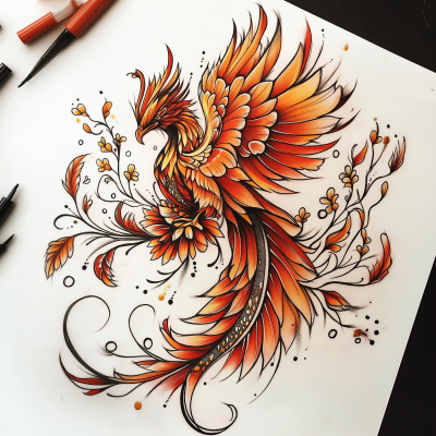 Neotraditional Phoenix Tattoo Design