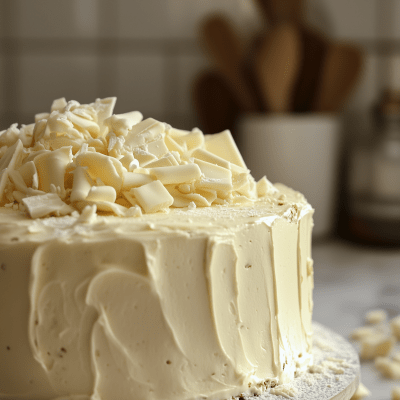 Closeup of White Chocolate Cake