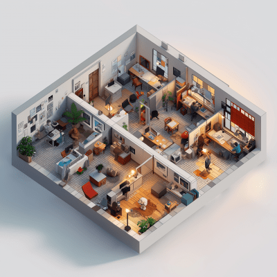 Surreal Isometric Office Render