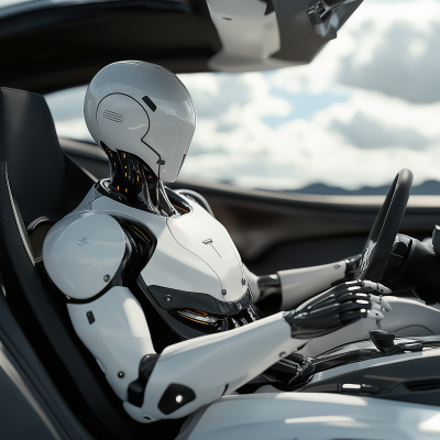 Luxurious Humanoid Robot in Sports Car