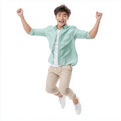 Happy Asian Man Jumping