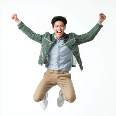 Happy Asian Man Jumping