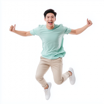 Happy Asian Man Jumping