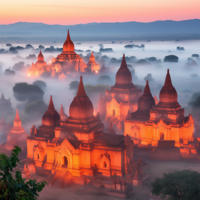 Bagan Temples in Miyazaki Style