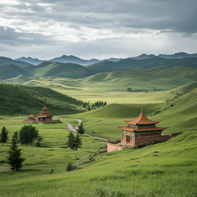 Lush Green Landscape in Mongolia