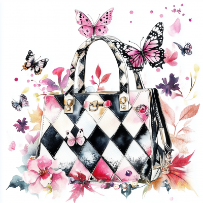 Harlequin Handbag with Butterflies