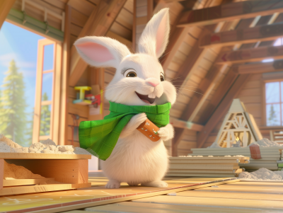 Fluffy Rabbit with Green Scarf